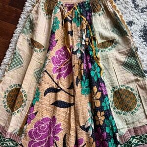 Wide Leg Tan Floral Kantha Pants Renew Vintage
